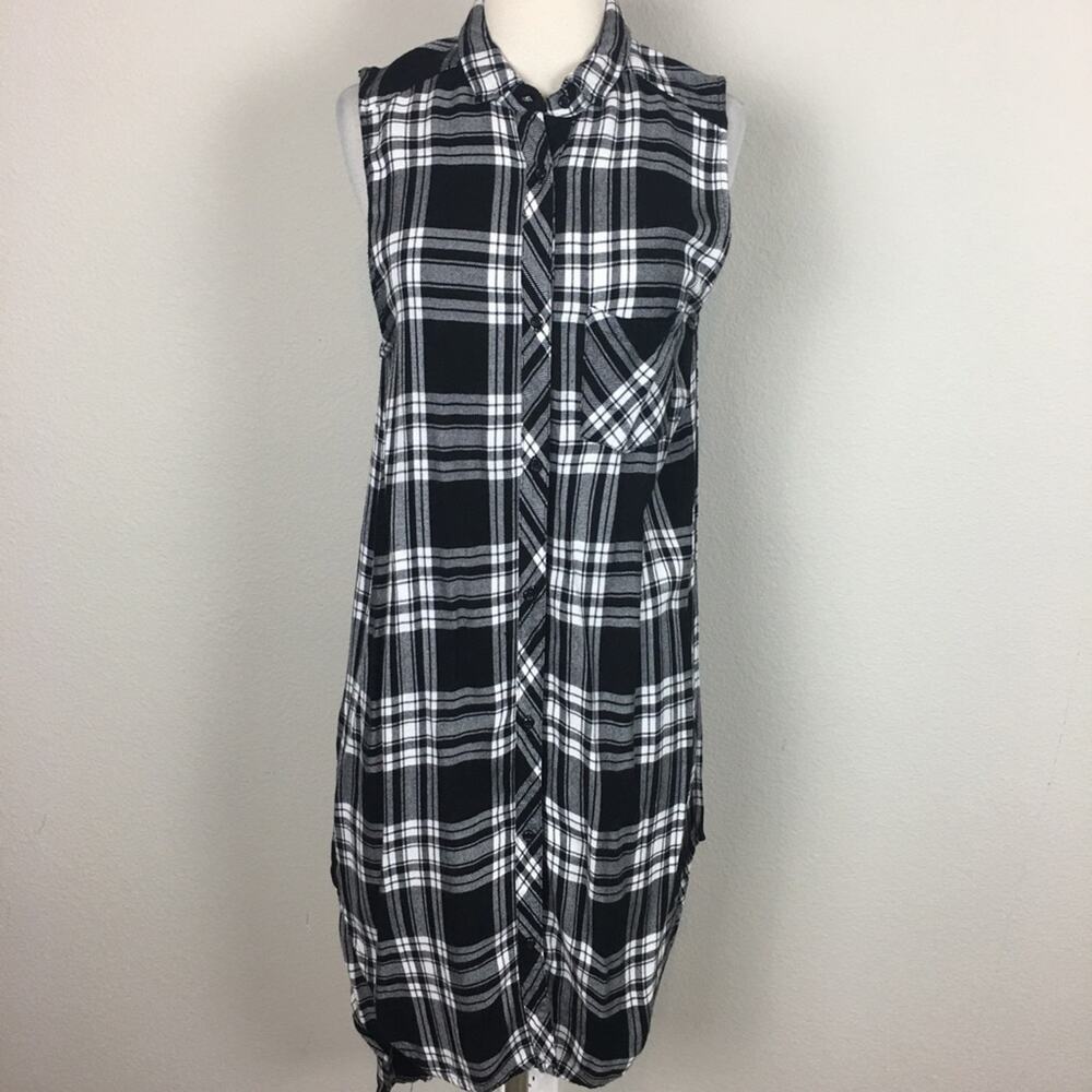 Rails Black White Plaid Soft Flannel Split Sides … - image 2